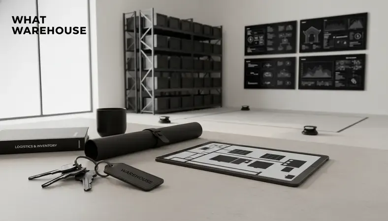 Modern warehouse with automated systems and digital inventory tracking displays