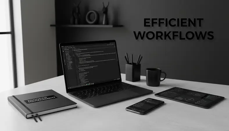 Professional workspace showing multiple project dashboards and team collaboration tools on computer screens