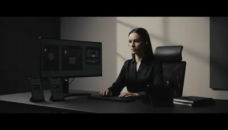 Modern customer service representative using multiple communication channels on computer screens