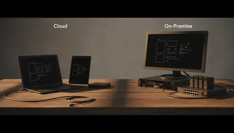 Side-by-side comparison of cloud and on-premise inventory system interfaces on different devices
