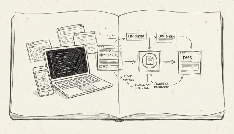 Diagram showing document workflow integration between different business systems