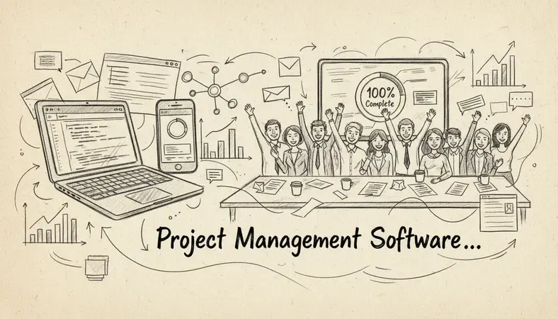 Business team celebrating project success with digital analytics and progress charts visible on screens