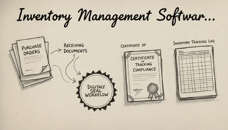 Digital document workflow showing purchase orders and receiving documents integrated with inventory tracking
