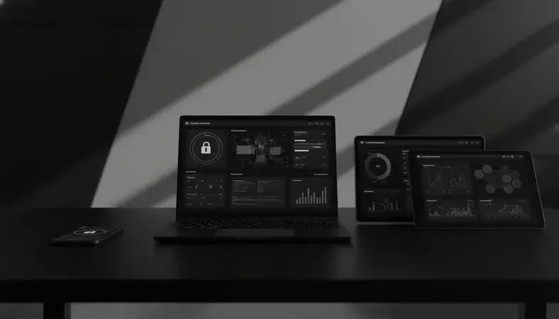 Screenshot of a security dashboard showing compliance metrics, user access logs, and data encryption status indicators