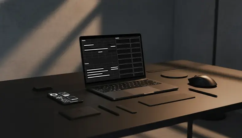 Split screen showing different project management interface types - Gantt chart view vs Kanban board view