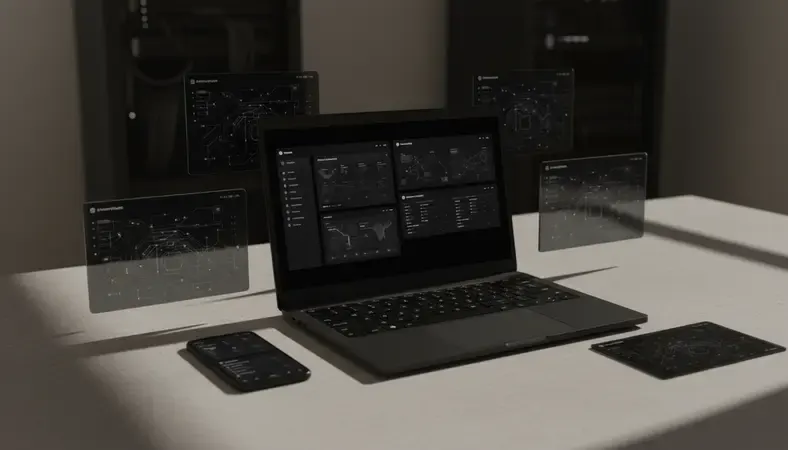 Split screen showing different CMMS dashboard interfaces and mobile apps