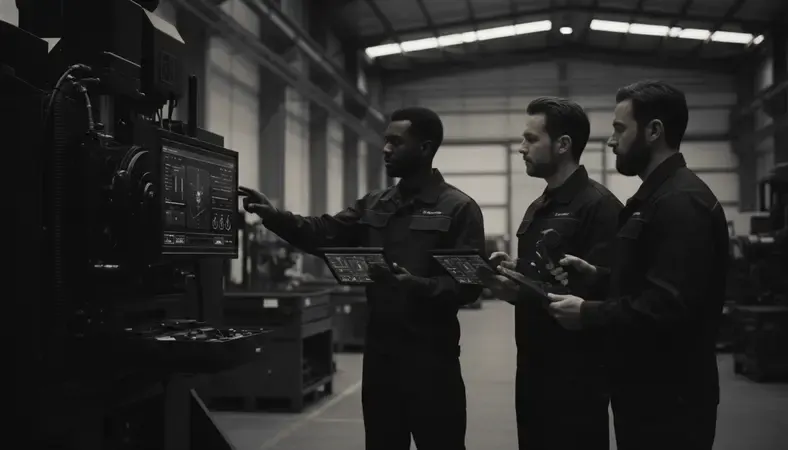Professional maintenance team using tablets and digital tools to manage equipment in an industrial facility