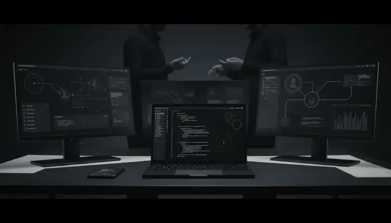 Modern office workspace showing team collaboration with digital project management dashboard on multiple screens