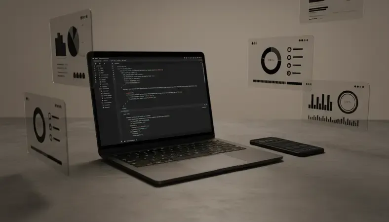 Project management dashboard showing colorful charts, task progress bars, and team collaboration metrics