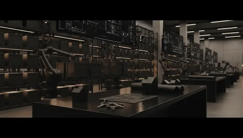 Modern warehouse facility with automated systems and digital displays showing inventory data