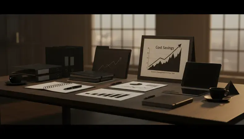 Business graph showing inventory management ROI over time with cost savings highlighted