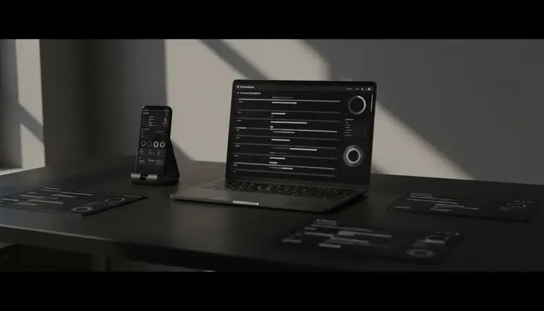 Professional program management software interface showing multiple project timelines, resource allocation charts, and strategic KPI displays