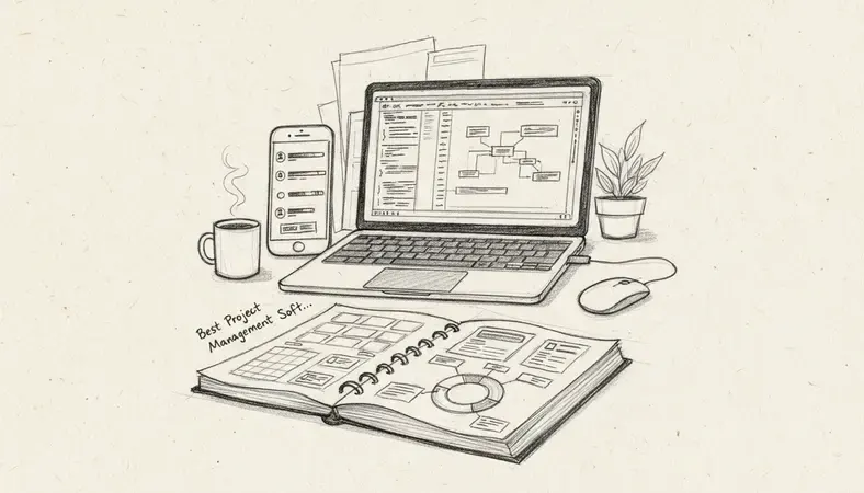 Modern office workspace with multiple screens displaying project management dashboards and team collaboration tools
