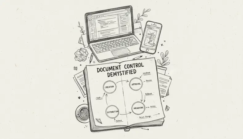 Diagram showing the document control lifecycle from creation through approval, distribution, and archiving