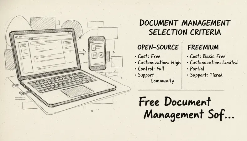 Side-by-side comparison chart showing open-source versus freemium document management software selection criteria